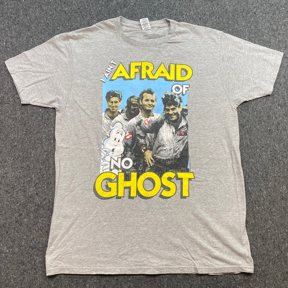 Optima Ghostbusters I Aint Afraid Of No Ghost TShirt Sz L Mens Gray Retro Movie